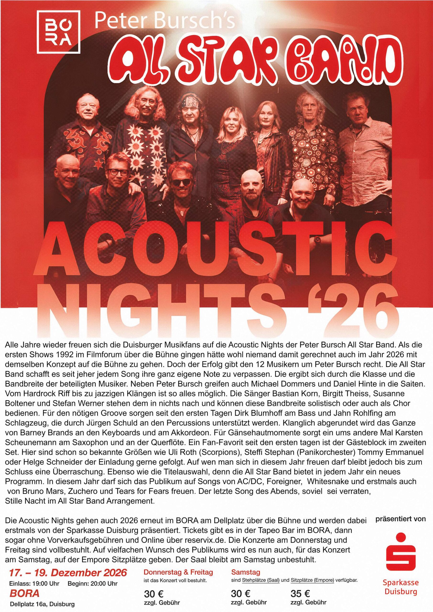 Plakat All Star Band im Bora Duisburg Dezember 2026
